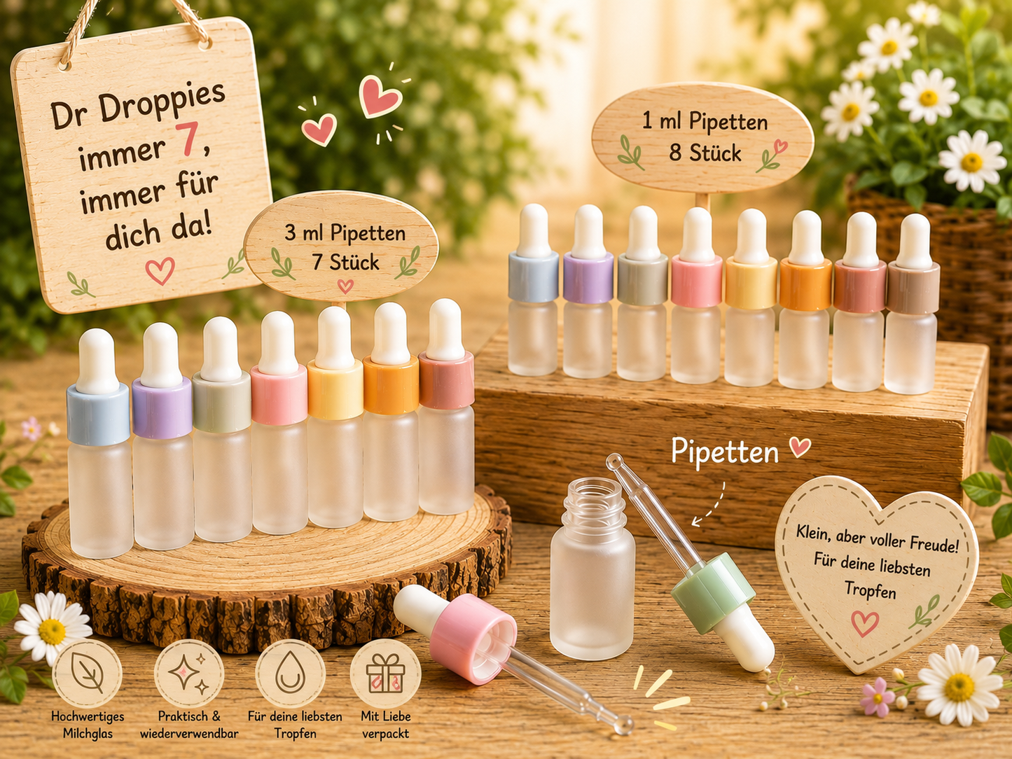Pippettenflasche 1ml, 8er Set, bunt sortiert, Dr. Droppies