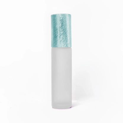 10ml Roll-On Fläschchen Milchglas mit Verschlusskappe hellblau-metallic (6er Pack)