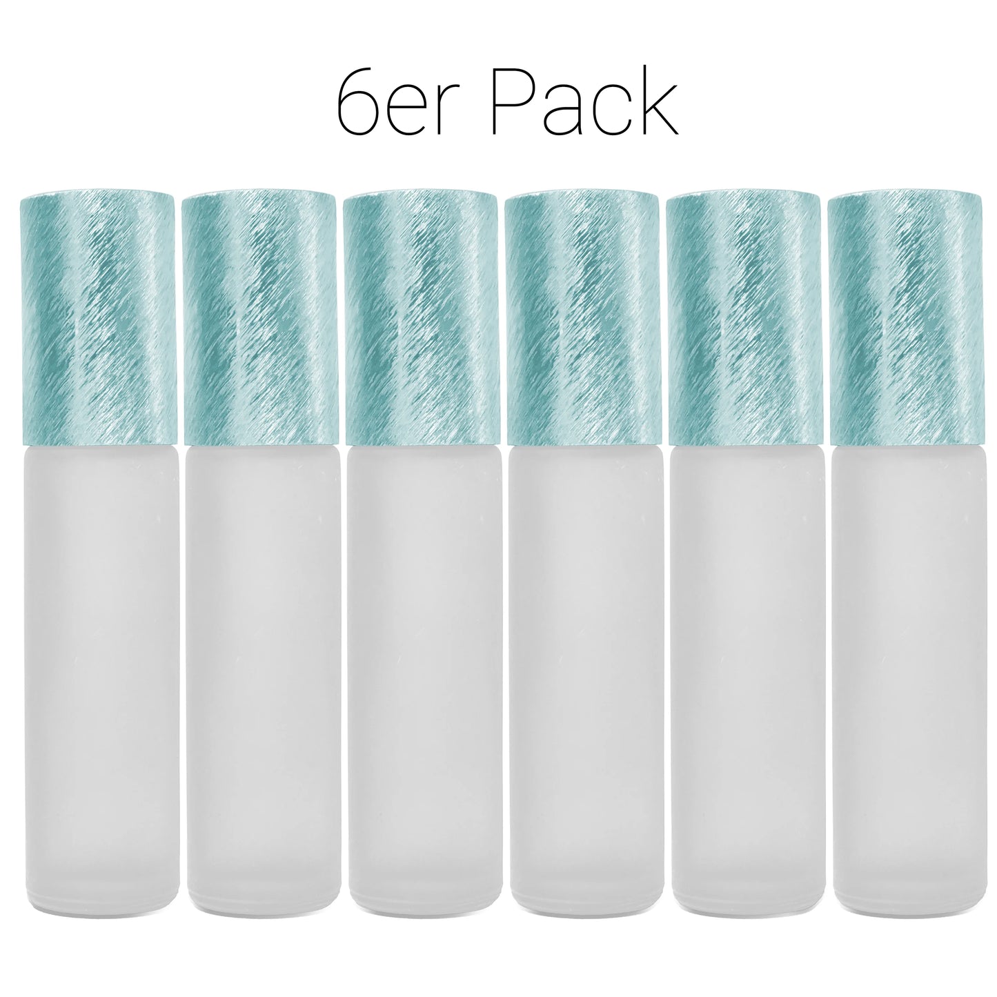 10ml Roll-On Fläschchen Milchglas mit Verschlusskappe hellblau-metallic (6er Pack)