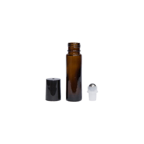 10ml amber glass roll-on bottles with black screw caps (pack of 6)