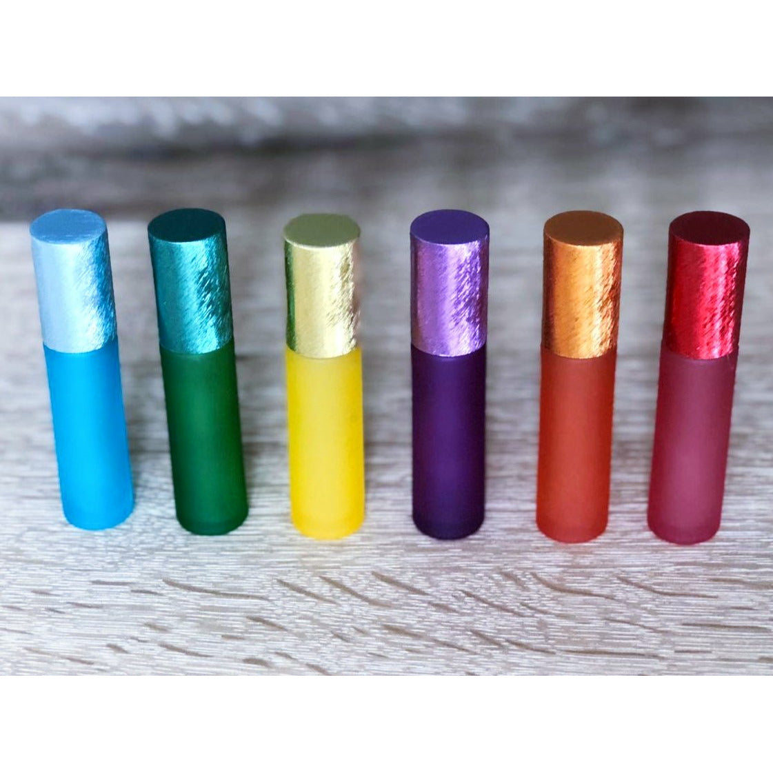 10ml Colour Frosted Glass Roll-On Bottles with Brushed Metallic Caps (Pack of 6)